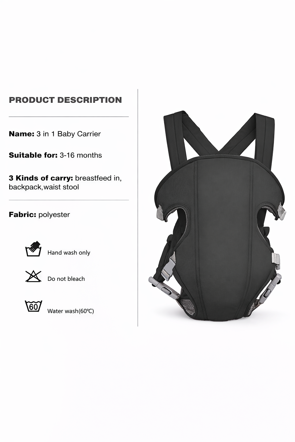 Adjustable infant front carrier__black