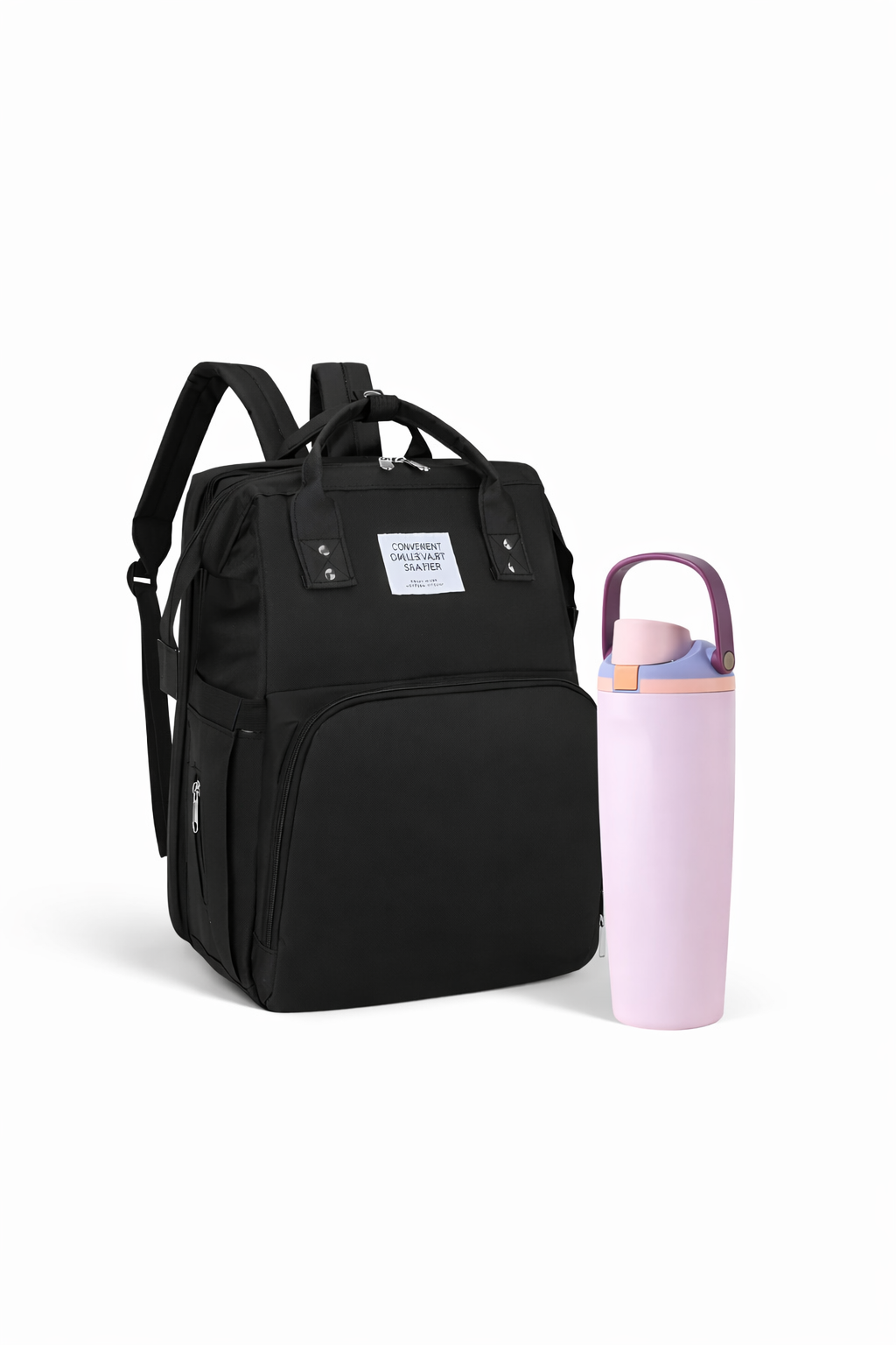 Premium Black Multipurpose Backpack with 1000ml Bottle – Stylish, Spacious & Travel Ready