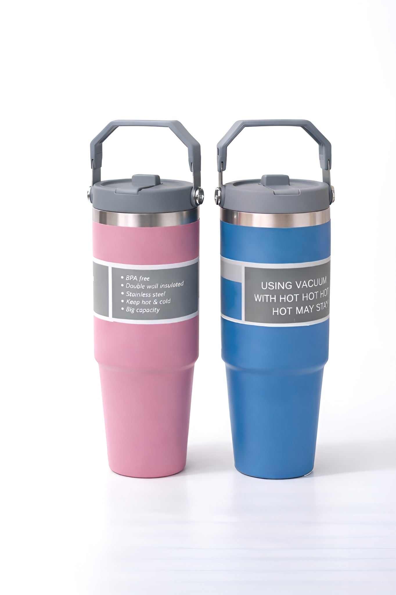 Premium Vacuum Insulated Stainless Steel Travel Tumbler ( Blue & Pink) (set of 2)