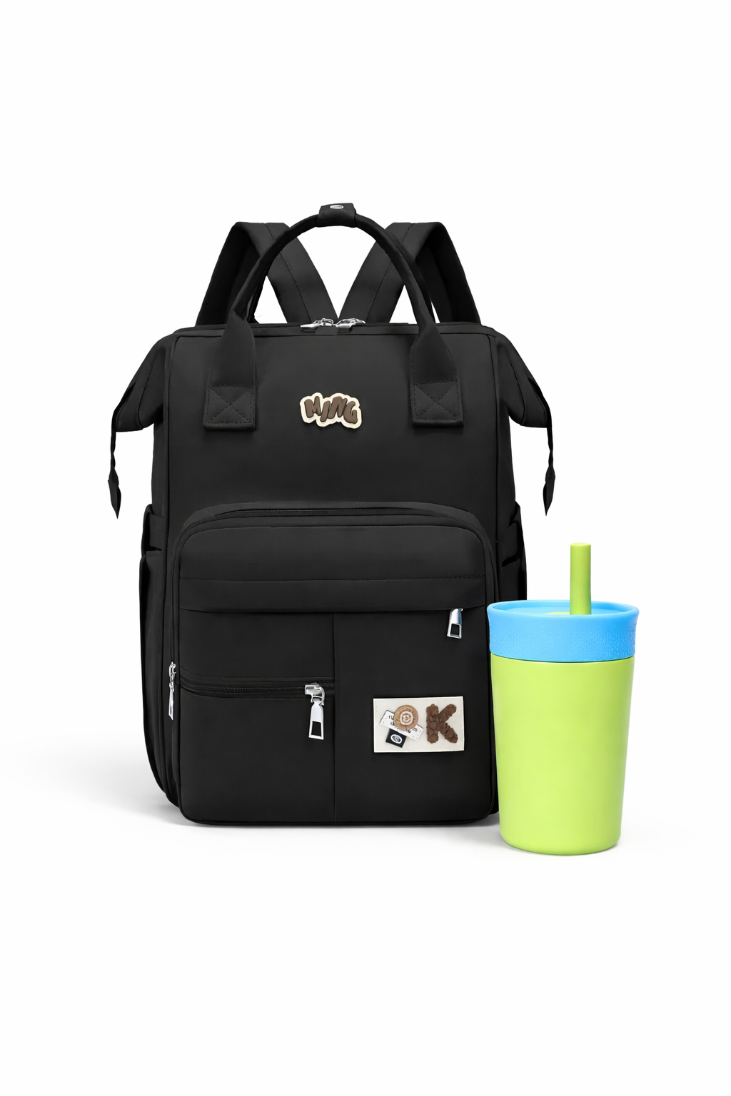 Black Mumma Bag with 350ml Kids Tumbler – Practical & Stylish Baby Care Combo