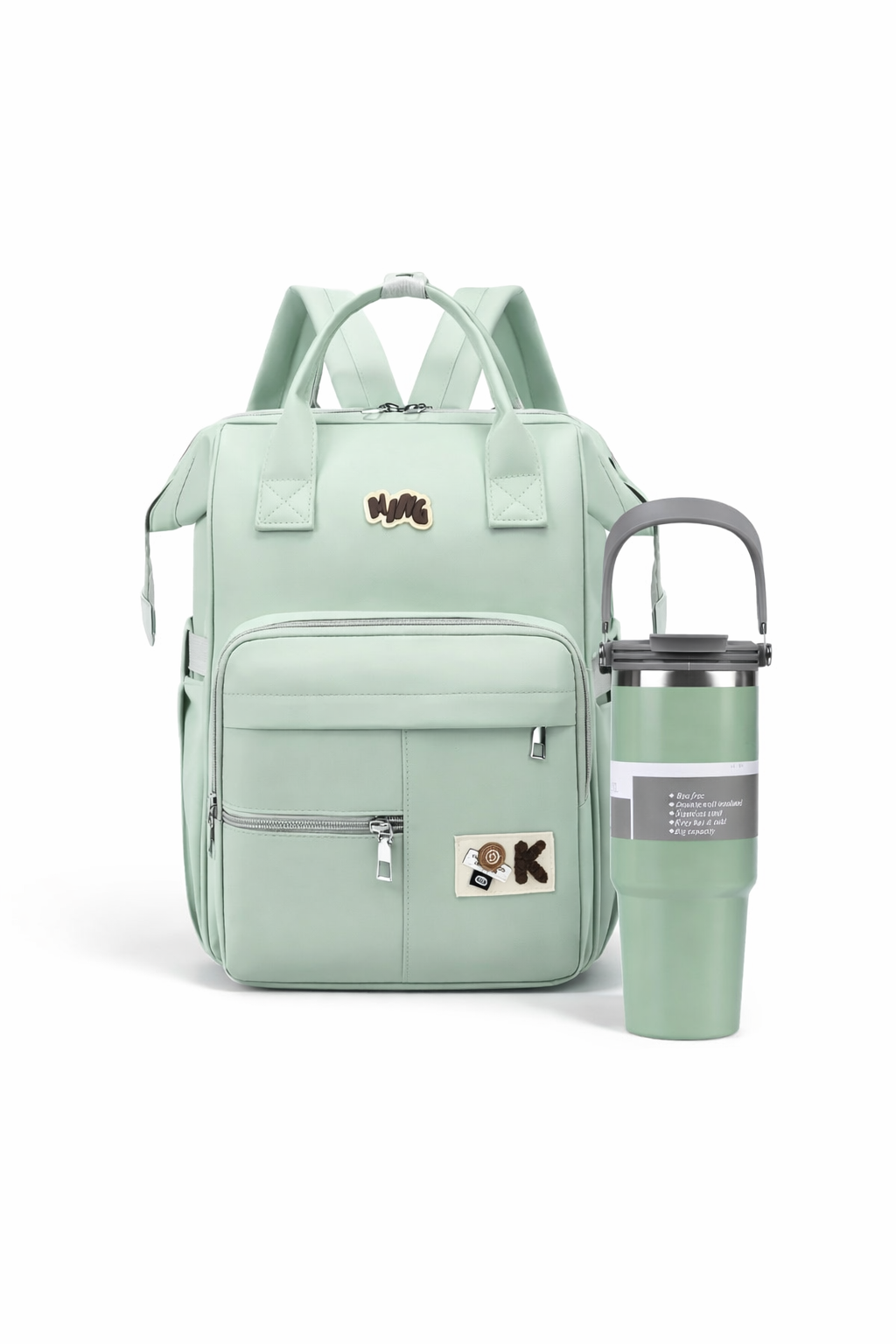 Green Mumma Bag with 900ml Tumbler – Stylish, Spacious & Perfect for Moms