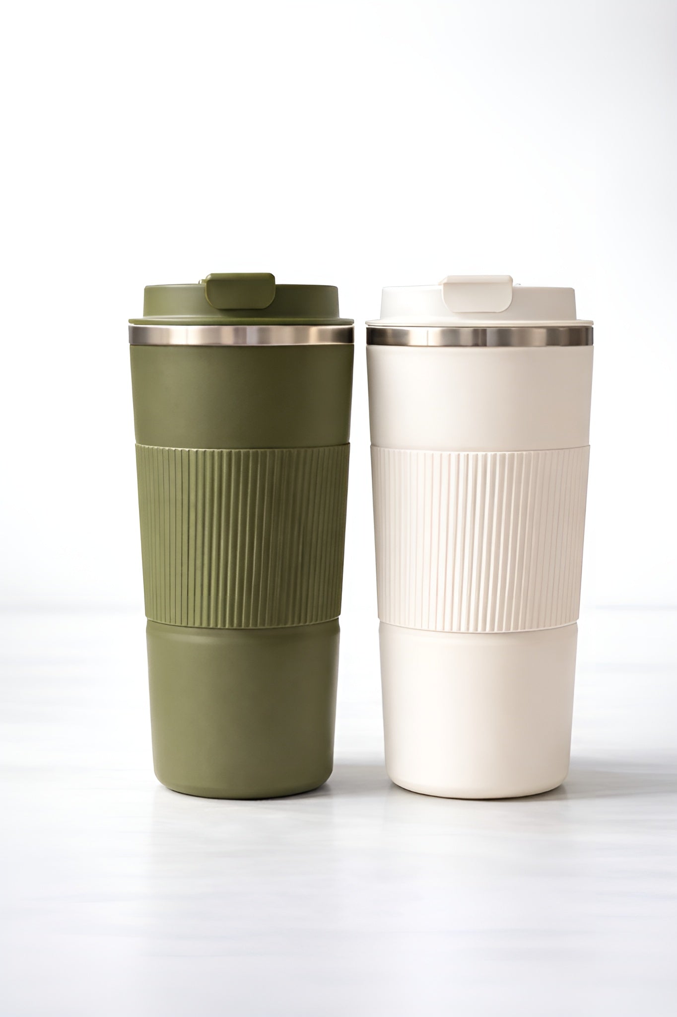 Premium Insulated Travel Mug Combo – 500 ml Each (Green & White)  Reusable Coffee & Tea Tumbler | Leak-Proof | Eco-Friendly | Hot & Cold (Set of 2)