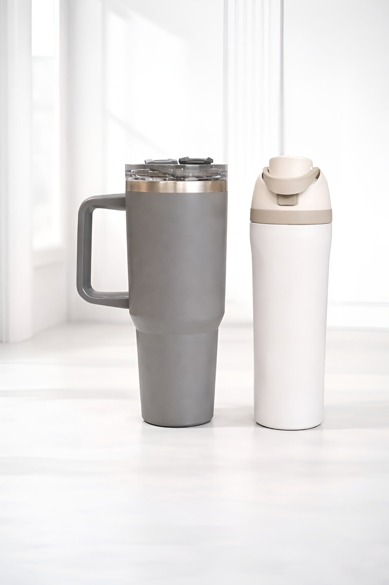 Premium Insulated Tumbler & Bottle Combo – Gray 1200 ml + White 750 ml | Hot & Cold Travel Drinkware Set(Set of 2)