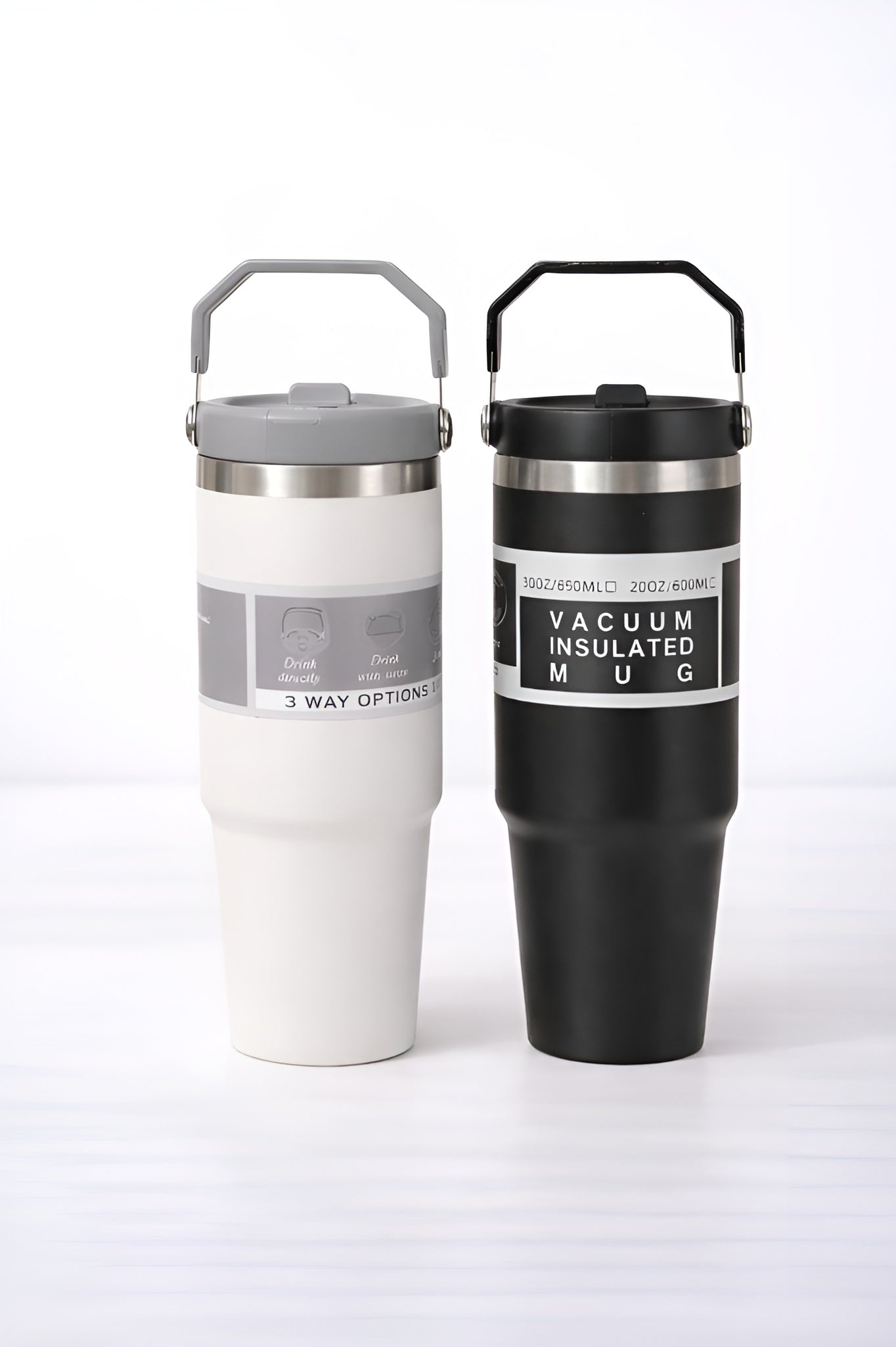 Insulated Stainless Steel Travel Mug – Durable, Stylish & Portable ( White & Black) ( set of 2)