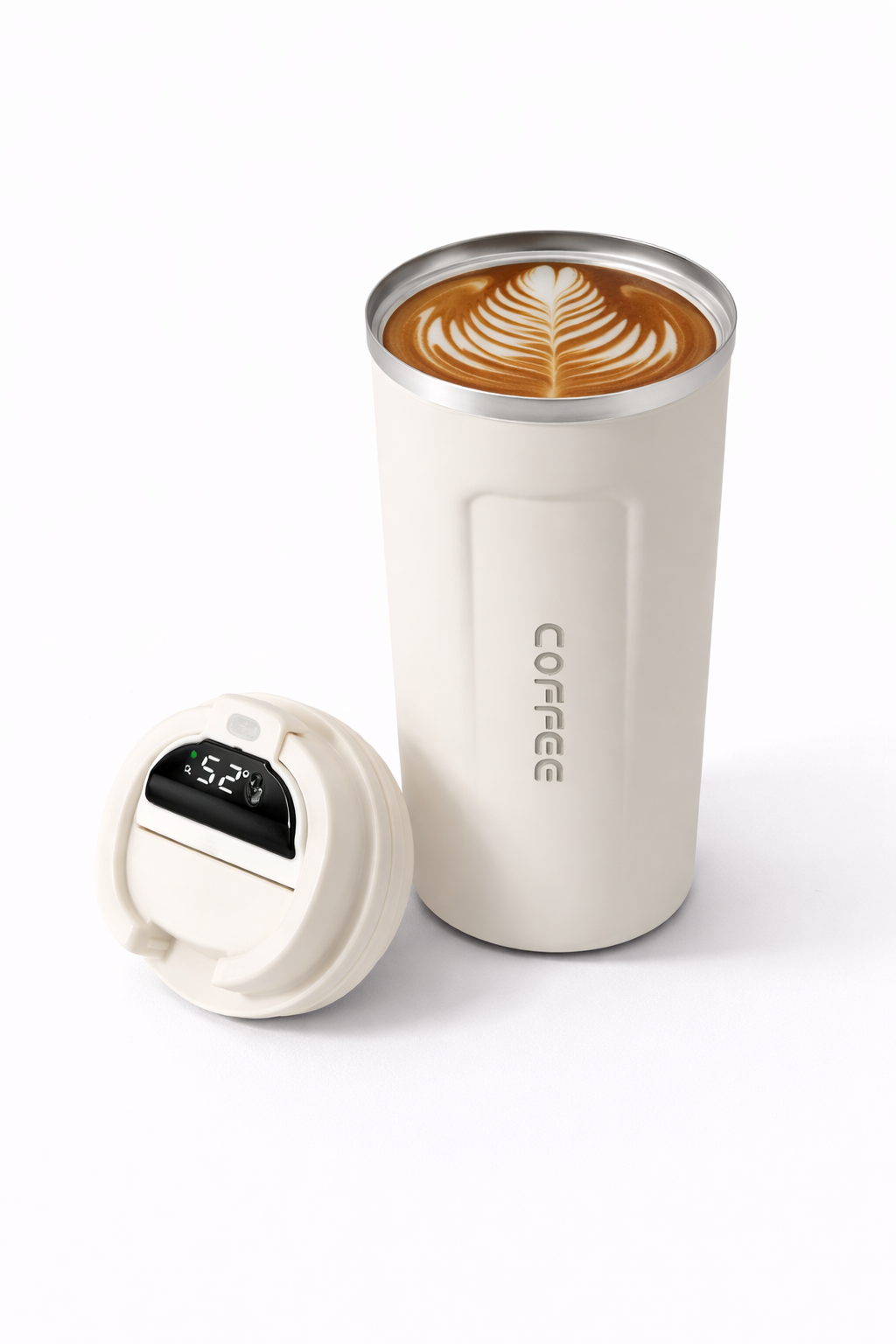 Vacuum Insulated Travel Coffee Mug Combo ( White & Blue ) | 1 Smart Temperature Display Mug + 1 Regular Mug
