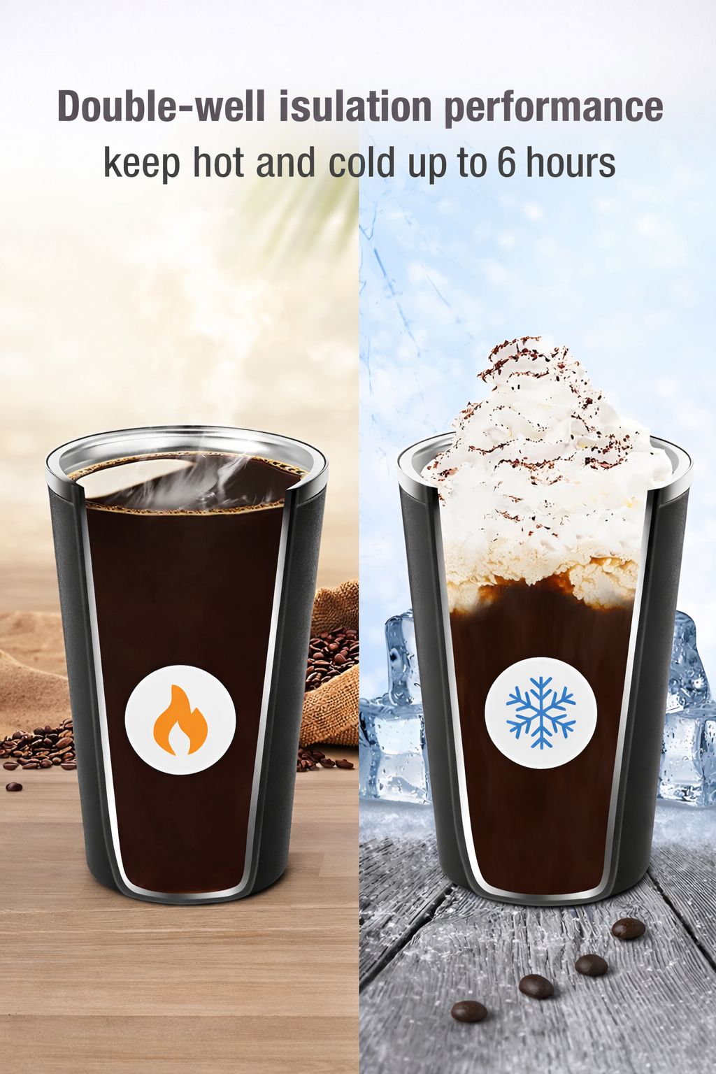 Vacuum Insulated Travel Coffee Mug Combo ( White & Blue ) | 1 Smart Temperature Display Mug + 1 Regular Mug