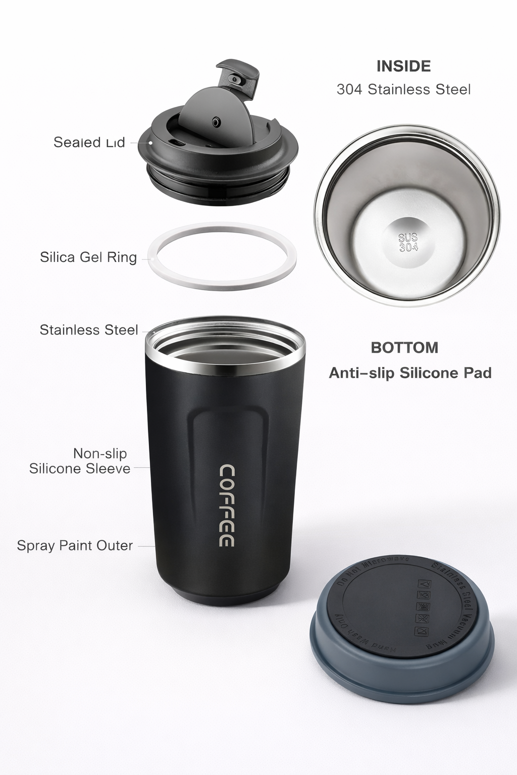 Vacuum Insulated Travel Coffee Mug Combo ( White & Blue ) | 1 Smart Temperature Display Mug + 1 Regular Mug