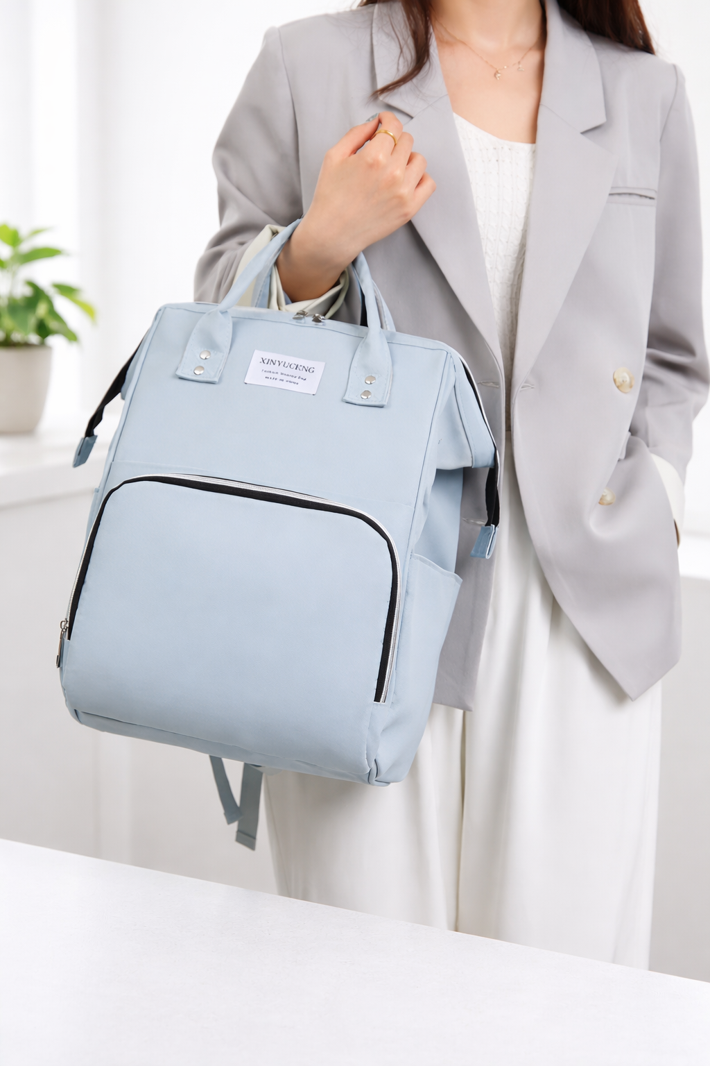 Navy Blue Mumma Bag with 750ml Water Bottle – Spacious, Stylish & Perfect for Everyday Baby Care
