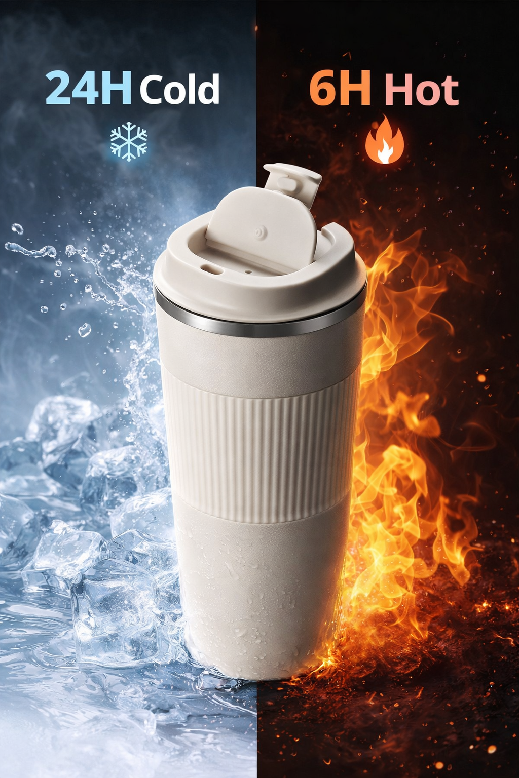 Vacuum Insulated Travel Coffee Mug Combo ( White & Blue ) | 1 Smart Temperature Display Mug + 1 Regular Mug