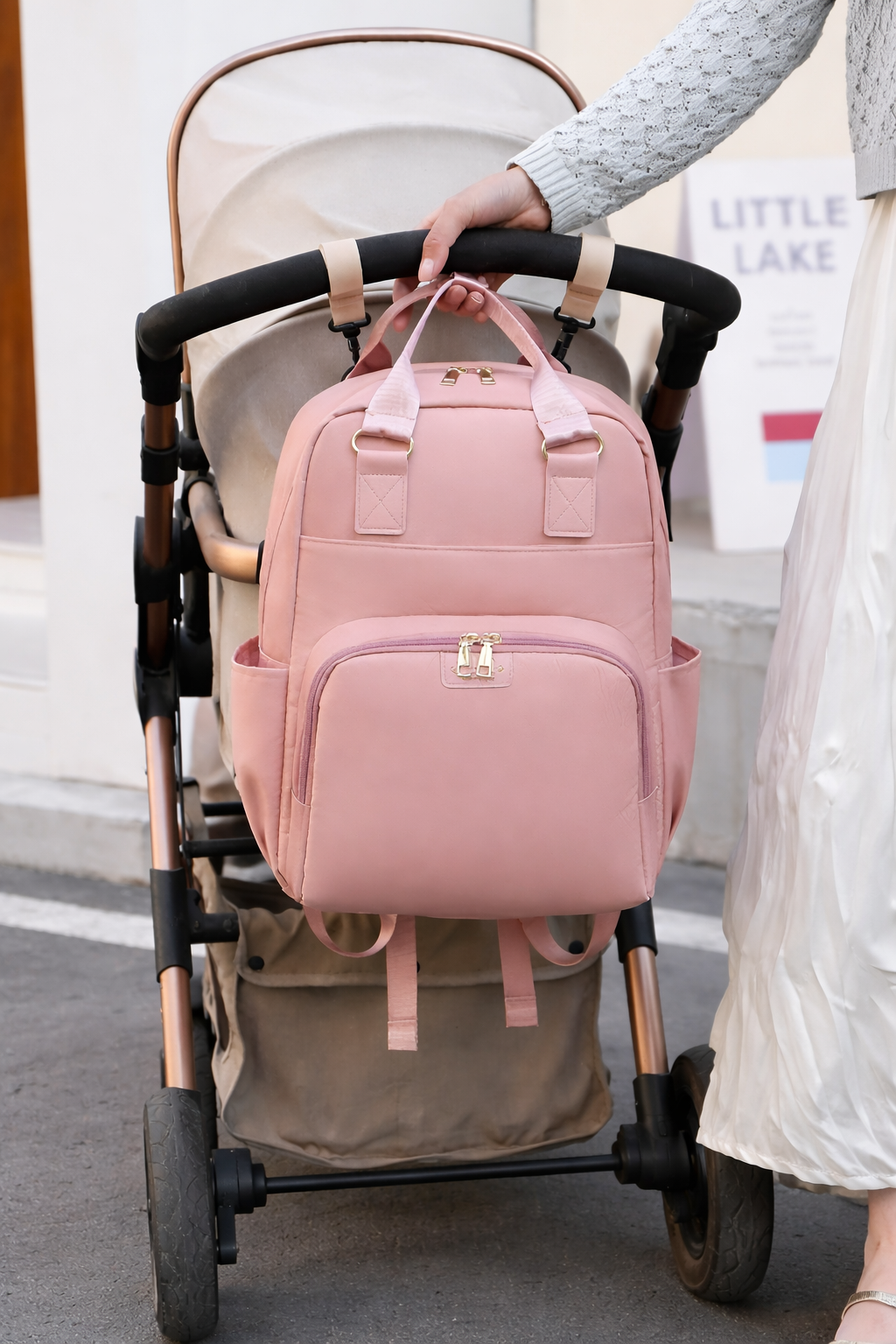 Pink Mumma Bag with 800ml Water Bottle – Stylish, Spacious & Perfect for Moms