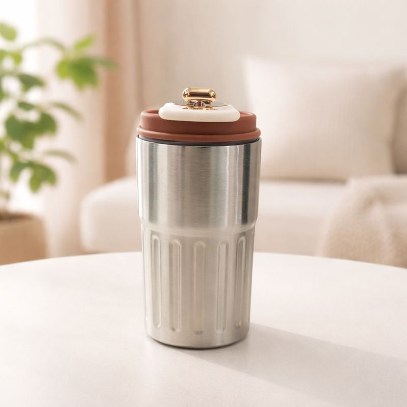 Office travel coffee mug with temperature__Brown