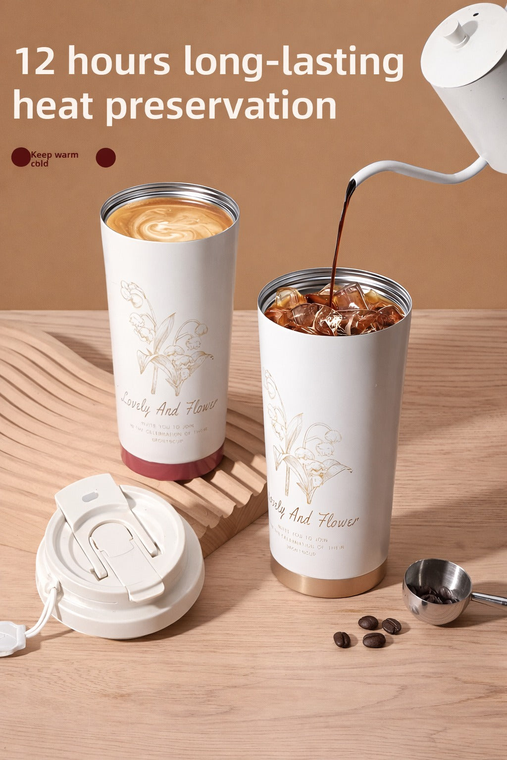 Luxury Floral Insulated Travel Mug Combo – 500 ml Each (Red & Black) (Set of 2)