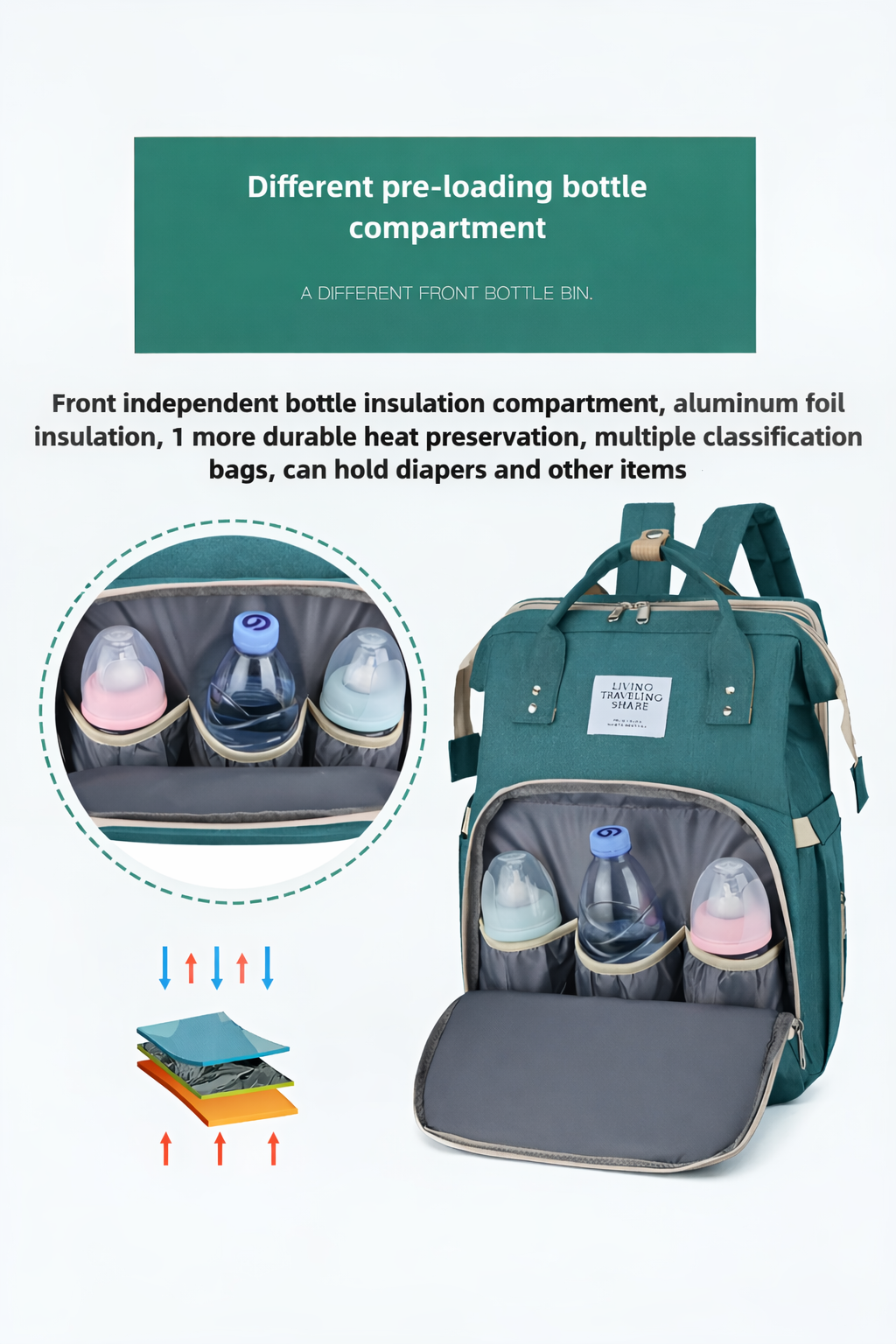 diaper bag with baby bed__green