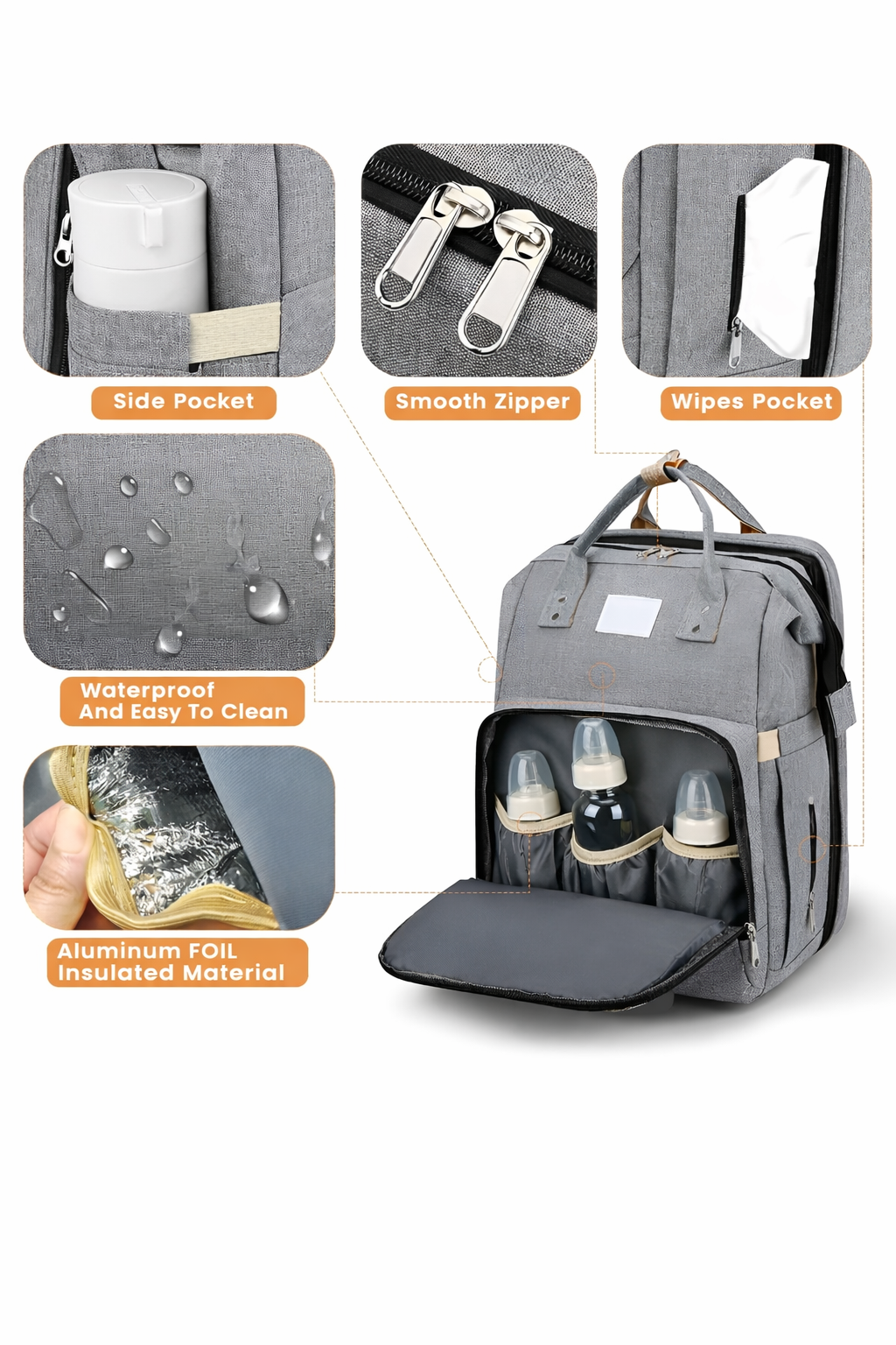 diaper bag with changing station__gray