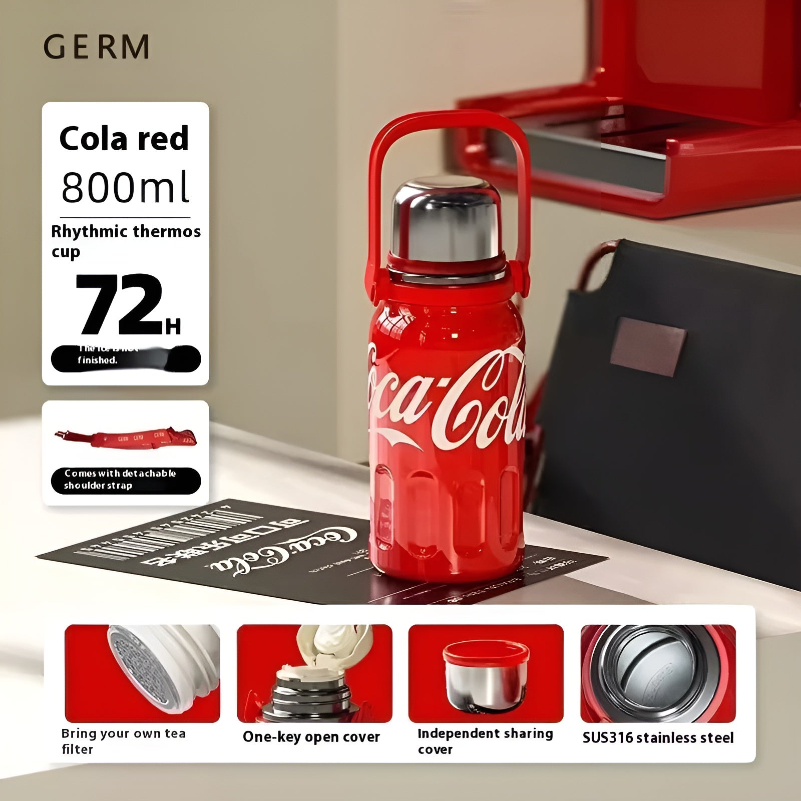eco friendly reusable thermos bottle__Red
