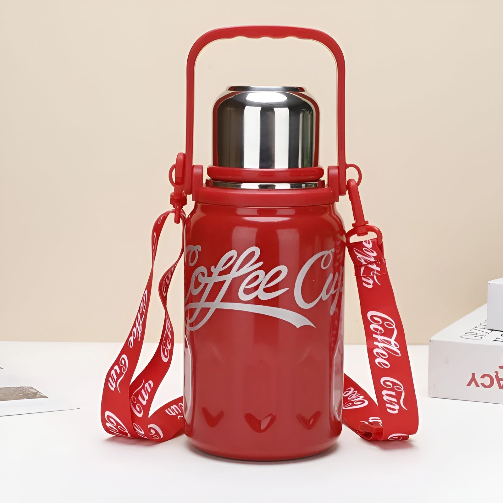 portable insulated bottle with strap__Red