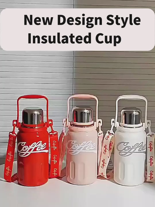 Stylish Insulated Coffee Bottle with Handle & Strap – 1000 ML