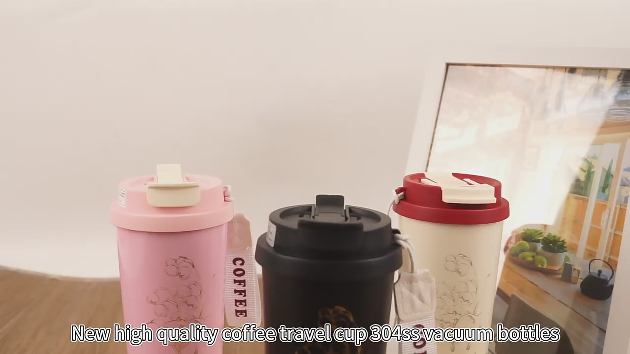 Elegant Vacuum Insulated Coffee Cup with Carry Strap - 500ML