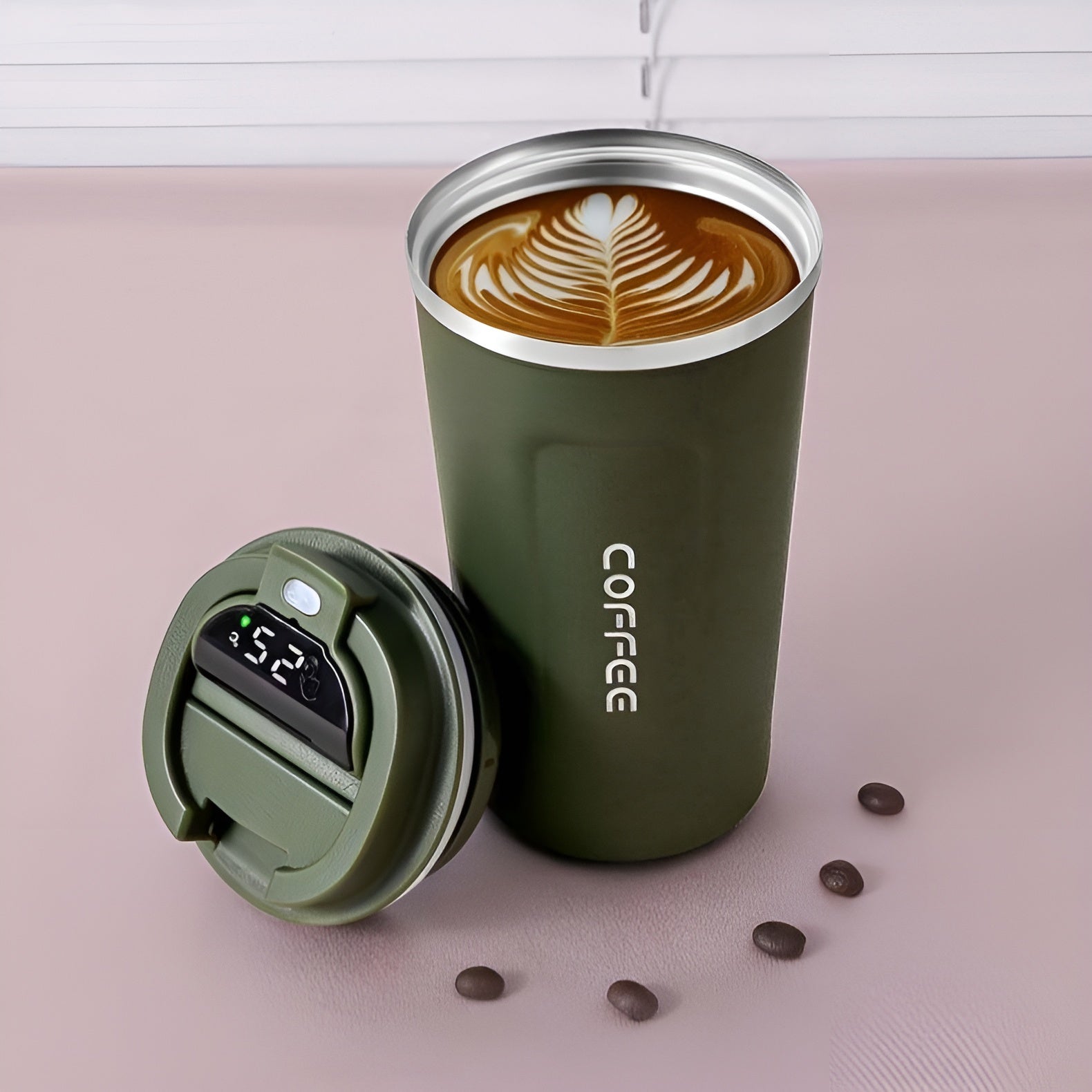 smart temperature display coffee mug 500 ml__Green
