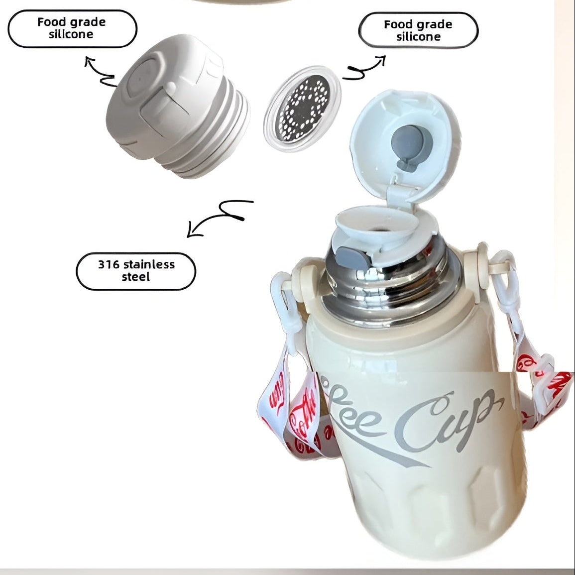 thermos with cup lid__White